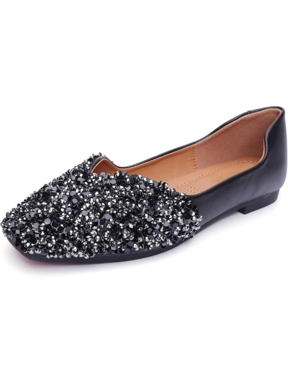 Rhinestone Ballet Flats for Women - Stylish Slip-On Low Heel Wedding Shoes